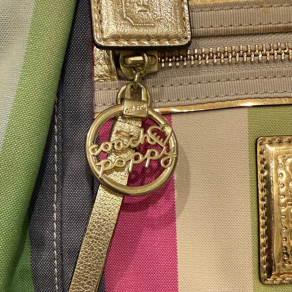 Coach Poppy Multicolor Striped Tote Bag with Gold Accents - Picture 3 of 16